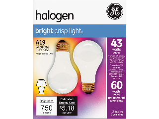 Halogen Bright Crisp Light Bulb 43 Watt, 2 Pack