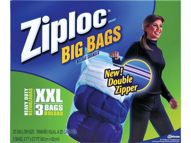 Ziploc Double Zipper Big Bags, Jumbo, 20 Gallon - 3 count