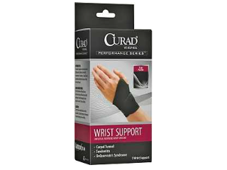 Curad black neoprene wrist support bandage in retail box