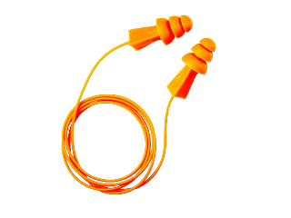 Reusable Tri-Grip Corded Earplugs, Orange