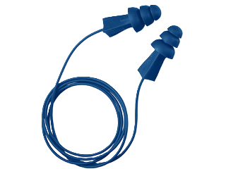 Reusable Tri-Grip MTEK Corded Earplugs, Dark Blue