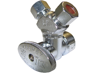 Dual Shut Off Valve, 1/2 In x 3/8 In x 3/8 In Connection