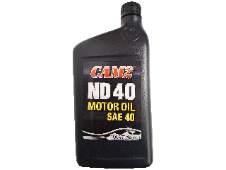 Black quart bottle of CAM2 ND 40 non-detergent SAE 40 motor oil