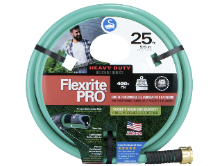 Flexrite water hose, heavy-duty garden hose, 5/8 garden hose, kink-resistant water hose, 25 ft water hose, scuff-resistant hose, crush-proof couplings, high burst strength, 400 PSI hose, landscaping hose, professional gardening hose.