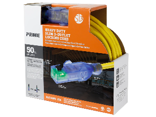 Slim Tri Tap Locking Extension Cord, 50 Ft