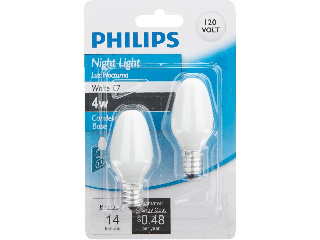 White Candelabra C7 Night Light Bulb 4 Watt, 2 Pack