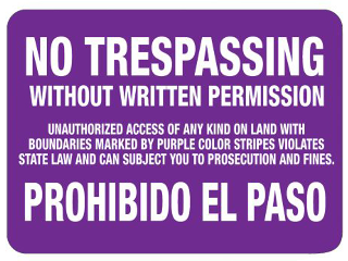 No Trespassing Purple Aluminum Sign, 9 In x 14 In