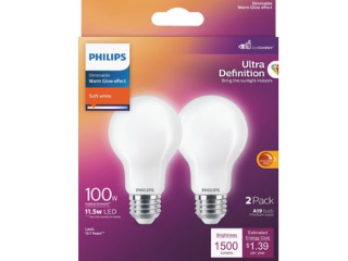 LED Ultra Definition 100W Soft White A19 Light Bulb, 2 Pk