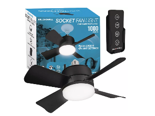 Socket Ceiling Fan with Light, Black