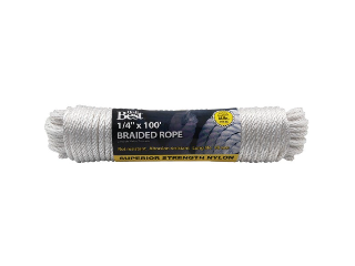 Nylon Rope 1/4 In x 100 Ft Solid Braided, White