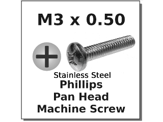 Stainless Steel M3 X 0.50 Pan Phillips Machine Screws (Sizes)