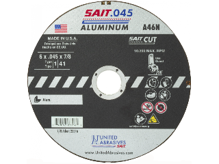 Aluminum Type 1/Type 41 Cutting Wheel, 6 In x .045 In x 7/8 In Arbor