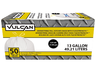 Kitchen Drawstring Trash Bags 13 Ga, 50 Ct