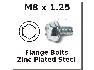 M8 x 1.25 x 16mm Flange Bolt Steel with Zinc Finish