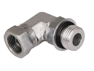Hydraulic 90 Deg Elbow Adapter, 1/2 In M O-Ring x 1/2 In Swivel FPT