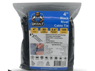Black Rivet Cable Tie 50 Lb 4 In, 100 Pk