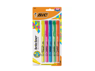 BIC Brite Liner Hightlighters Assorted Colors, 5 Pk