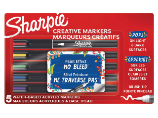 Sharpie Water-Based Acrylic Brush Tip Markers, 5 PK