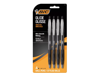 BIC Glide Original Medium Point Black Ball Pen, 4 Pk