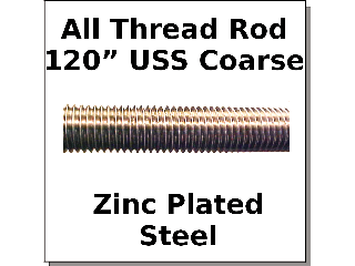 All Thread Rod Zinc Plated Steel, 120" Long (Sizes)