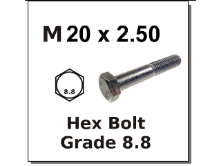 M20 x 2.50 Metric Hex Bolt Grade 8.8